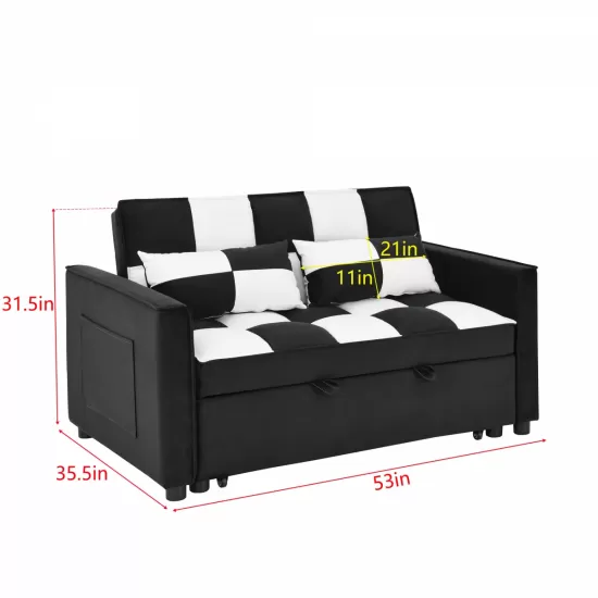 modern velvet loveseat sofa couch pull out bed,3 in one convertible for living room sofa bed,black white modern velvet loveseat sofa couch pull out bed,3 in one convertible for living room sofa bed,black white