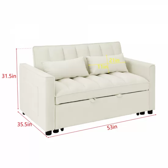 modern velvet loveseat sofa couch pull out bed,3 in one convertible for living room sofa bed,beige modern velvet loveseat sofa couch pull out bed,3 in one convertible for living room sofa bed,beige