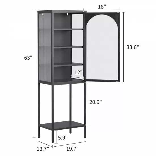 Metal Glass Door Display Storage Cabinet - 5-Tier Cube Bookshelf Storage Cabinet with 3 Adjustable Shelves For kitchen, dining room, living room, bathroom, home office,Black Metal Glass Door Display Storage Cabinet - 5-Tier Cube Bookshelf Storage Cabinet with 3 Adjustable Shelves For kitchen, dining room, living room, bathroom, home office,Black