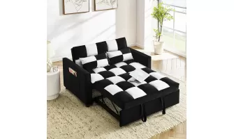 Modern Velvet Loveseat Sofa Couch with Pull-Out Bed: A Stylish 3-in-1 Convertible for Your Living Room