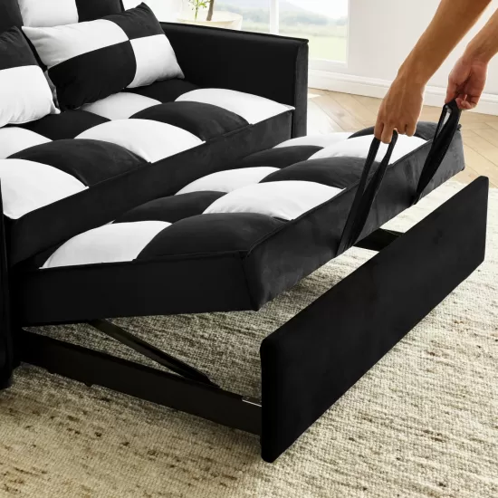 modern velvet loveseat sofa couch pull out bed,3 in one convertible for living room sofa bed,black white modern velvet loveseat sofa couch pull out bed,3 in one convertible for living room sofa bed,black white