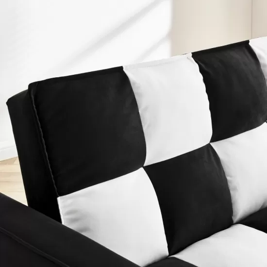 modern velvet loveseat sofa couch pull out bed,3 in one convertible for living room sofa bed,black white modern velvet loveseat sofa couch pull out bed,3 in one convertible for living room sofa bed,black white