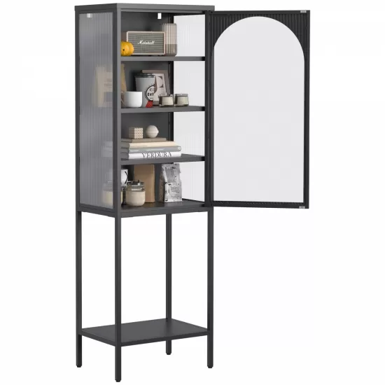 Metal Glass Door Display Storage Cabinet - 5-Tier Cube Bookshelf Storage Cabinet with 3 Adjustable Shelves For kitchen, dining room, living room, bathroom, home office,Black Metal Glass Door Display Storage Cabinet - 5-Tier Cube Bookshelf Storage Cabinet with 3 Adjustable Shelves For kitchen, dining room, living room, bathroom, home office,Black