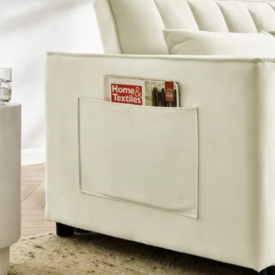 modern velvet loveseat sofa couch pull out bed,3 in one convertible for living room sofa bed,beige modern velvet loveseat sofa couch pull out bed,3 in one convertible for living room sofa bed,beige