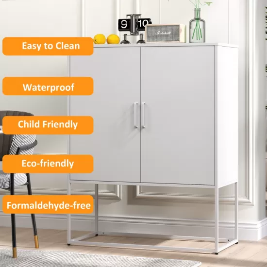 Heavy Duty Metal Buffet Sideboard Modern Steel Storage Cabinet with 2 Shelves, Free Standing Accent Cabinet with Magnetic Doors for Bedroom, Kitchen, and Home Office, Anti-Tip Design Easy Assemble Heavy Duty Metal Buffet Sideboard Modern Steel Storage Cabinet with 2 Shelves, Free Standing Accent Cabinet with Magnetic Doors for Bedroom, Kitchen, and Home Office, Anti-Tip Design Easy Assemble