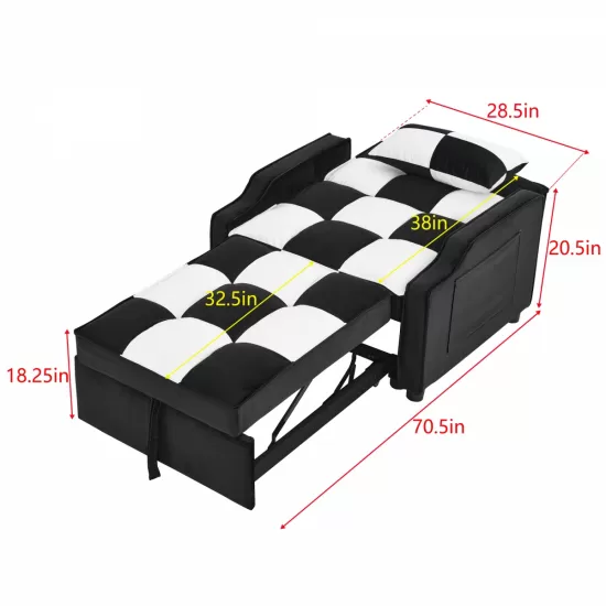modern velvet armchair sofa couch pull out bed,3 in one convertible for living room sofa bed,black white modern velvet armchair sofa couch pull out bed,3 in one convertible for living room sofa bed,black white