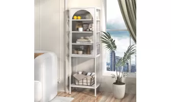  

5-Tier White Metal Glass Door Display Storage Cabinet for Modern Home Spaces