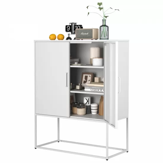 Heavy Duty Metal Buffet Sideboard Modern Steel Storage Cabinet with 2 Shelves, Free Standing Accent Cabinet with Magnetic Doors for Bedroom, Kitchen, and Home Office, Anti-Tip Design Easy Assemble Heavy Duty Metal Buffet Sideboard Modern Steel Storage Cabinet with 2 Shelves, Free Standing Accent Cabinet with Magnetic Doors for Bedroom, Kitchen, and Home Office, Anti-Tip Design Easy Assemble