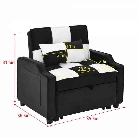 modern velvet armchair sofa couch pull out bed,3 in one convertible for living room sofa bed,black white modern velvet armchair sofa couch pull out bed,3 in one convertible for living room sofa bed,black white