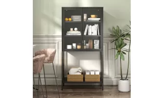   

59 Inch Heavy Duty Metal Storage Cabinet with Glass Doors for Modern Home and Office