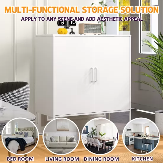 Heavy Duty Metal Buffet Sideboard Modern Steel Storage Cabinet with 2 Shelves, Free Standing Accent Cabinet with Magnetic Doors for Bedroom, Kitchen, and Home Office, Anti-Tip Design Easy Assemble Heavy Duty Metal Buffet Sideboard Modern Steel Storage Cabinet with 2 Shelves, Free Standing Accent Cabinet with Magnetic Doors for Bedroom, Kitchen, and Home Office, Anti-Tip Design Easy Assemble