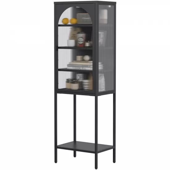 Metal Glass Door Display Storage Cabinet - 5-Tier Cube Bookshelf Storage Cabinet with 3 Adjustable Shelves For kitchen, dining room, living room, bathroom, home office,Black Metal Glass Door Display Storage Cabinet - 5-Tier Cube Bookshelf Storage Cabinet with 3 Adjustable Shelves For kitchen, dining room, living room, bathroom, home office,Black