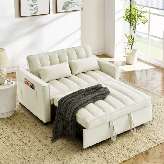 modern velvet loveseat sofa couch pull out bed,3 in one convertible for living room sofa bed,beige modern velvet loveseat sofa couch pull out bed,3 in one convertible for living room sofa bed,beige
