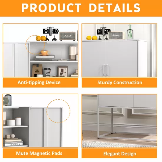 Heavy Duty Metal Buffet Sideboard Modern Steel Storage Cabinet with 2 Shelves, Free Standing Accent Cabinet with Magnetic Doors for Bedroom, Kitchen, and Home Office, Anti-Tip Design Easy Assemble Heavy Duty Metal Buffet Sideboard Modern Steel Storage Cabinet with 2 Shelves, Free Standing Accent Cabinet with Magnetic Doors for Bedroom, Kitchen, and Home Office, Anti-Tip Design Easy Assemble