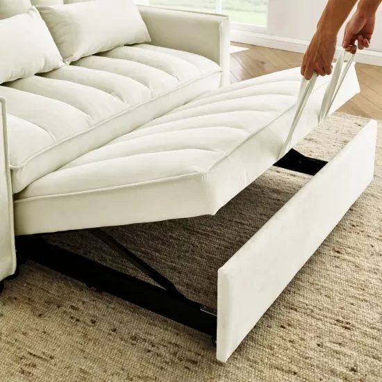 modern velvet loveseat sofa couch pull out bed,3 in one convertible for living room sofa bed,beige modern velvet loveseat sofa couch pull out bed,3 in one convertible for living room sofa bed,beige