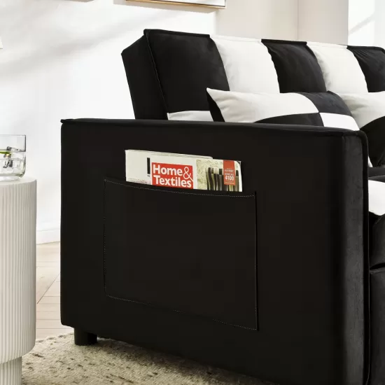 modern velvet loveseat sofa couch pull out bed,3 in one convertible for living room sofa bed,black white modern velvet loveseat sofa couch pull out bed,3 in one convertible for living room sofa bed,black white