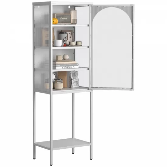 Metal Glass Door Display Storage Cabinet - 5-Tier Cube Bookshelf Storage Cabinet with 3 Adjustable Shelves For kitchen, dining room, living room, bathroom, home office,White Metal Glass Door Display Storage Cabinet - 5-Tier Cube Bookshelf Storage Cabinet with 3 Adjustable Shelves For kitchen, dining room, living room, bathroom, home office,White