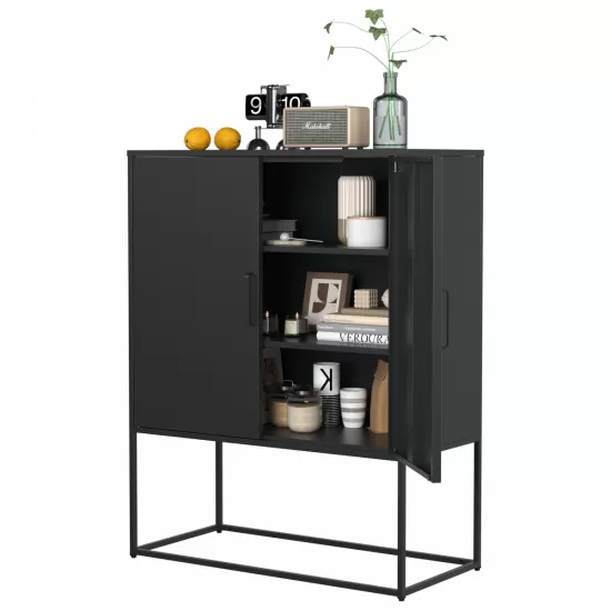 Heavy Duty Metal Buffet Sideboard Modern Steel Storage Cabinet with 2 Shelves, Free Standing Accent Cabinet with Magnetic Doors for Bedroom, Kitchen, and Home Office, Anti-Tip Design Easy Assemble Heavy Duty Metal Buffet Sideboard Modern Steel Storage Cabinet with 2 Shelves, Free Standing Accent Cabinet with Magnetic Doors for Bedroom, Kitchen, and Home Office, Anti-Tip Design Easy Assemble