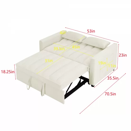 modern velvet loveseat sofa couch pull out bed,3 in one convertible for living room sofa bed,beige modern velvet loveseat sofa couch pull out bed,3 in one convertible for living room sofa bed,beige