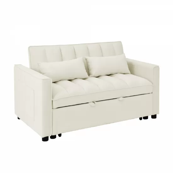 modern velvet loveseat sofa couch pull out bed,3 in one convertible for living room sofa bed,beige modern velvet loveseat sofa couch pull out bed,3 in one convertible for living room sofa bed,beige