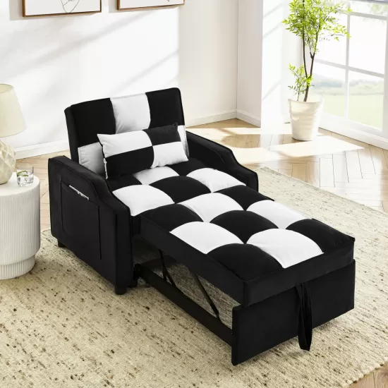 modern velvet armchair sofa couch pull out bed,3 in one convertible for living room sofa bed,black white modern velvet armchair sofa couch pull out bed,3 in one convertible for living room sofa bed,black white