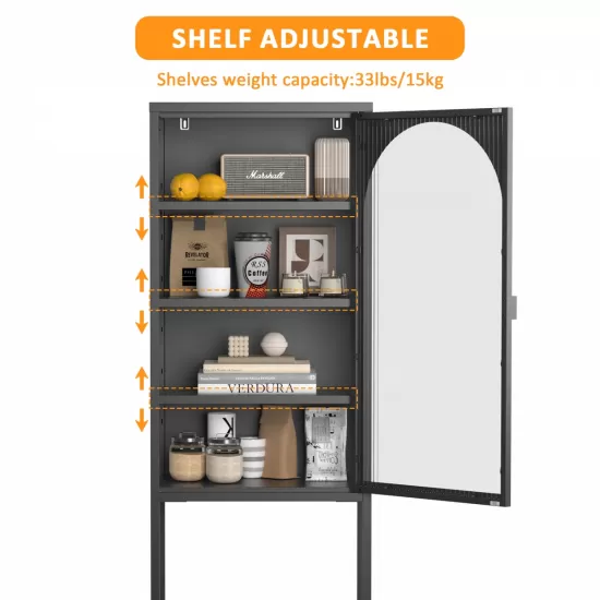 Metal Glass Door Display Storage Cabinet - 5-Tier Cube Bookshelf Storage Cabinet with 3 Adjustable Shelves For kitchen, dining room, living room, bathroom, home office,Black Metal Glass Door Display Storage Cabinet - 5-Tier Cube Bookshelf Storage Cabinet with 3 Adjustable Shelves For kitchen, dining room, living room, bathroom, home office,Black