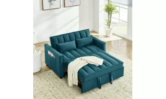   

Modern Velvet Loveseat Sofa Couch with Pull-Out Bed: A Stylish 3-in-1 Convertible for Your