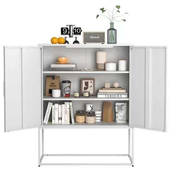 Heavy Duty Metal Buffet Sideboard Modern Steel Storage Cabinet with 2 Shelves, Free Standing Accent Cabinet with Magnetic Doors for Bedroom, Kitchen, and Home Office, Anti-Tip Design Easy Assemble Heavy Duty Metal Buffet Sideboard Modern Steel Storage Cabinet with 2 Shelves, Free Standing Accent Cabinet with Magnetic Doors for Bedroom, Kitchen, and Home Office, Anti-Tip Design Easy Assemble