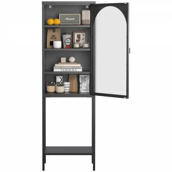 Metal Glass Door Display Storage Cabinet - 5-Tier Cube Bookshelf Storage Cabinet with 3 Adjustable Shelves For kitchen, dining room, living room, bathroom, home office,Black Metal Glass Door Display Storage Cabinet - 5-Tier Cube Bookshelf Storage Cabinet with 3 Adjustable Shelves For kitchen, dining room, living room, bathroom, home office,Black
