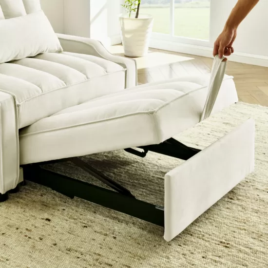 modern velvet armchair sofa couch pull out bed,3 in one convertible for living room sofa bed,beige modern velvet armchair sofa couch pull out bed,3 in one convertible for living room sofa bed,beige