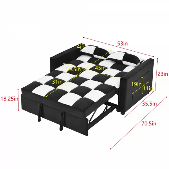 modern velvet loveseat sofa couch pull out bed,3 in one convertible for living room sofa bed,black white modern velvet loveseat sofa couch pull out bed,3 in one convertible for living room sofa bed,black white