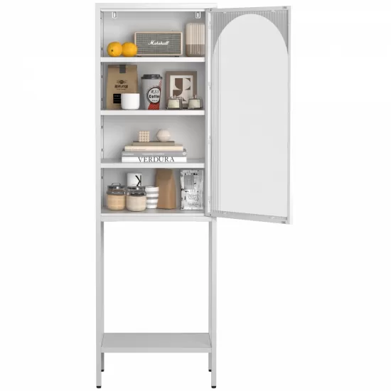 Metal Glass Door Display Storage Cabinet - 5-Tier Cube Bookshelf Storage Cabinet with 3 Adjustable Shelves For kitchen, dining room, living room, bathroom, home office,White Metal Glass Door Display Storage Cabinet - 5-Tier Cube Bookshelf Storage Cabinet with 3 Adjustable Shelves For kitchen, dining room, living room, bathroom, home office,White