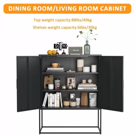 Heavy Duty Metal Buffet Sideboard Modern Steel Storage Cabinet with 2 Shelves, Free Standing Accent Cabinet with Magnetic Doors for Bedroom, Kitchen, and Home Office, Anti-Tip Design Easy Assemble Heavy Duty Metal Buffet Sideboard Modern Steel Storage Cabinet with 2 Shelves, Free Standing Accent Cabinet with Magnetic Doors for Bedroom, Kitchen, and Home Office, Anti-Tip Design Easy Assemble