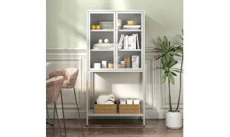   

59 Inch Heavy Duty Metal Storage Cabinet with Glass Doors for Modern Home and Office