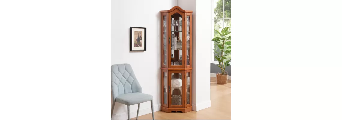 Illuminate Your Treasures: The Oak Corner Curio Cabinet with Lighted Glass Display Illuminate Your Treasures: The Oak Corner Curio Cabinet with Lighted Glass Display