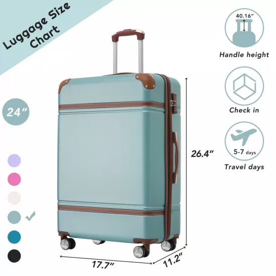 Hardshell Luggage with TSA lock , 24 Inch Expandable Lightweight Suitcase with Spinner Wheels, Single Vintage Luggage,Green Hardshell Luggage with TSA lock , 24 Inch Expandable Lightweight Suitcase with Spinner Wheels, Single Vintage Luggage,Green