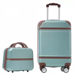 20 IN Hardside Luggage with Cosmetic Case , 2 Piece Lightweight Suitcase Set with Spinner Wheels, Carry on Vintage Luggage,Green 20 IN Hardside Luggage with Cosmetic Case , 2 Piece Lightweight Suitcase Set with Spinner Wheels, Carry on Vintage Luggage,Green