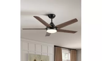 Modern 48-Inch Integrated LED Ceiling Fan with Brown Wood Grain ABS Blades
