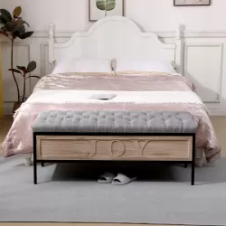 48'' Storage Bench Linen Upholstered End of Bed Storage Benches with Button Tufted Wooden JOY Ottoman for Bedroom, Living Room (Gray) 48'' Storage Bench Linen Upholstered End of Bed Storage Benches with Button Tufted Wooden JOY Ottoman for Bedroom, Living Room (Gray)