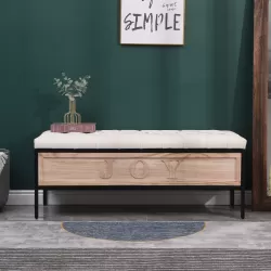 Wooden JOY Storage Bench for Bedroom End of Bed Upholstered Benches 48'' Rectangular Ottoman for Living Room, Entryway (Beige) Wooden JOY Storage Bench for Bedroom End of Bed Upholstered Benches 48'' Rectangular Ottoman for Living Room, Entryway (Beige)