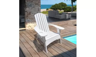   

Stylish White Wood Adirondack Chair with Umbrella Hole for Outdoor and Indoor Comfort