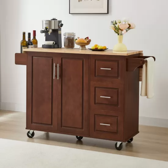 Kitchen Island with Drop Leaf Countertop, Rolling Kitchen Island Cart , Barn Door Kitchen Island Table with Storage Cabinet and Tower Rack, Island Table On Wheels for Kitchen, Retro Brown Kitchen Island with Drop Leaf Countertop, Rolling Kitchen Island Cart , Barn Door Kitchen Island Table with Storage Cabinet and Tower Rack, Island Table On Wheels for Kitchen, Retro Brown