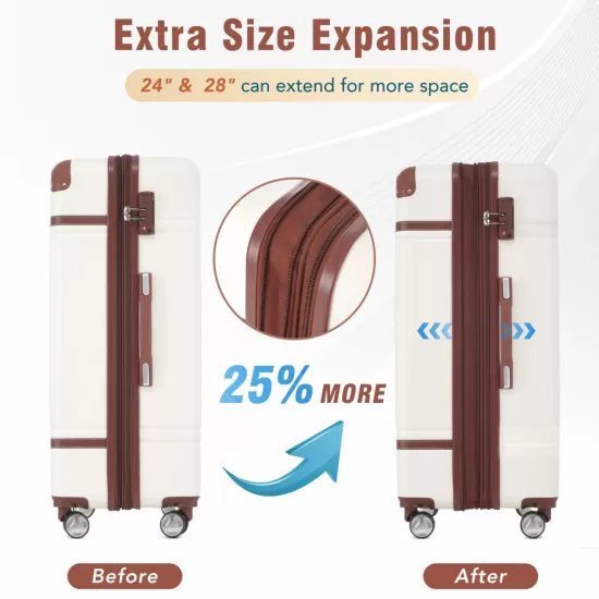 Hardshell Luggage with TSA lock , 28 Inch Expandable Lightweight Suitcase with Spinner Wheels, Single Vintage Luggage,White Hardshell Luggage with TSA lock , 28 Inch Expandable Lightweight Suitcase with Spinner Wheels, Single Vintage Luggage,White