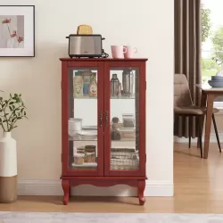 2 Doors Curio Cabinet with Tempered Glass Doors, Curio Cabinets with Mirrored Back Panel and Adjustable Shelves, Lighted Display Cabinet for Home, Office Light Bulb Included Cherry 2 Doors Curio Cabinet with Tempered Glass Doors, Curio Cabinets with Mirrored Back Panel and Adjustable Shelves, Lighted Display Cabinet for Home, Office Light Bulb Included Cherry