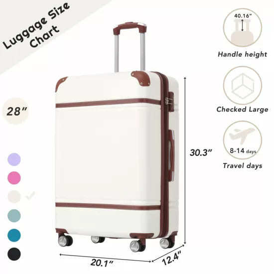 Hardshell Luggage with TSA lock , 28 Inch Expandable Lightweight Suitcase with Spinner Wheels, Single Vintage Luggage,White Hardshell Luggage with TSA lock , 28 Inch Expandable Lightweight Suitcase with Spinner Wheels, Single Vintage Luggage,White