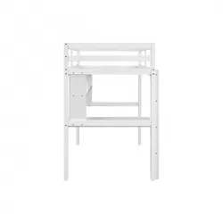 Twin Loft Bed with built-in desk and bookcase of three compartments, Guardrails and Ladder,White