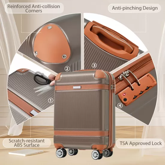 Hardshell Luggage Sets 3 Piece Carry-on Suitcase Double Spinner Wheels with TSA Lock for Men Women, Coppery (20in) Hardshell Luggage Sets 3 Piece Carry-on Suitcase Double Spinner Wheels with TSA Lock for Men Women, Coppery (20in)