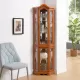 Curio Cabinet Lighted Glass Display Curio Cabinet w/Tempered Glass Doors and Shelves, Crown Corner Cabinet with Bulb, Corner Storage Decoration for Living room and Bedroom OAK Curio Cabinet Lighted Glass Display Curio Cabinet w/Tempered Glass Doors and Shelves, Crown Corner Cabinet with Bulb, Corner Storage Decoration for Living room and Bedroom OAK