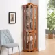 Curio Cabinet Lighted Glass Display Curio Cabinet w/Tempered Glass Doors and Shelves, Crown Corner Cabinet with Bulb, Corner Storage Decoration for Living room and Bedroom OAK Curio Cabinet Lighted Glass Display Curio Cabinet w/Tempered Glass Doors and Shelves, Crown Corner Cabinet with Bulb, Corner Storage Decoration for Living room and Bedroom OAK