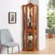 Curio Cabinet Lighted Glass Display Curio Cabinet w/Tempered Glass Doors and Shelves, Crown Corner Cabinet with Bulb, Corner Storage Decoration for Living room and Bedroom OAK Curio Cabinet Lighted Glass Display Curio Cabinet w/Tempered Glass Doors and Shelves, Crown Corner Cabinet with Bulb, Corner Storage Decoration for Living room and Bedroom OAK